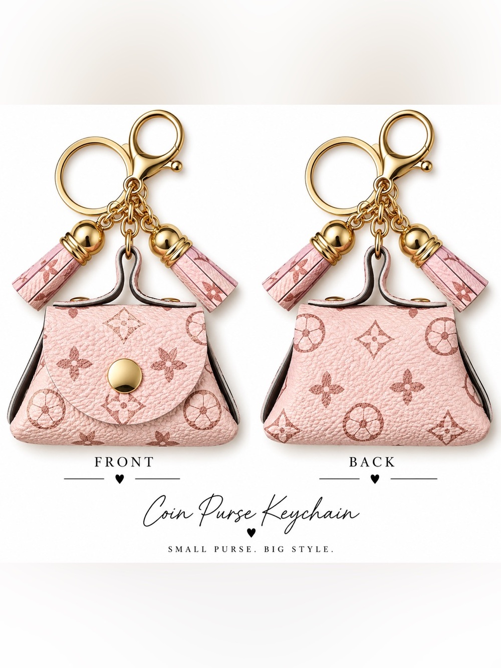 Luxury Pink Monogram Coin Purse Keychain - Designer Style